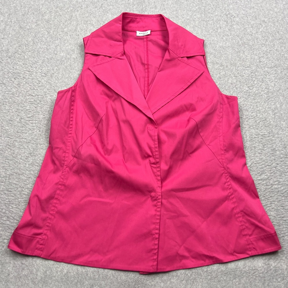 Akris Punto Top Women's 10 Pink Sleeveless Blazer Notch Lapel Snap Up Blouse